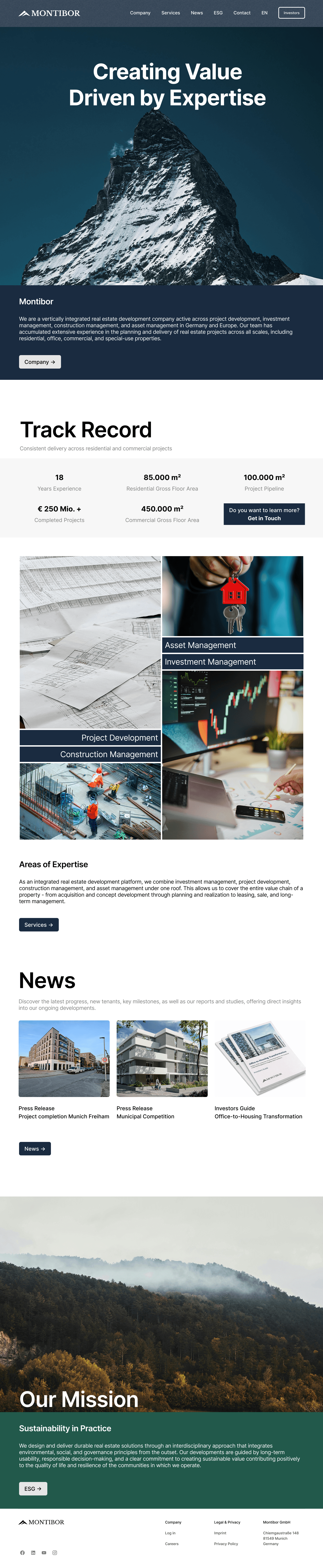 Montibor landing page screen